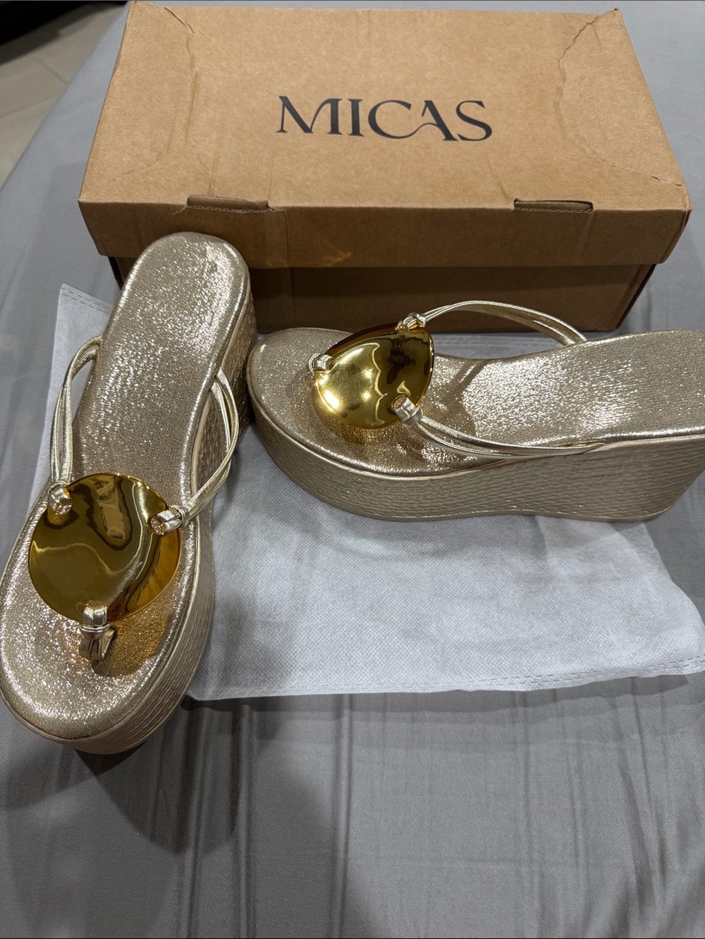 Micas Gold Metallic Platform Thong Sandals
